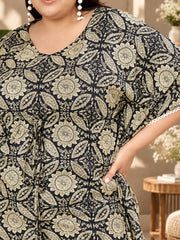 Black Geo Printed Cotton Kaftan Dress