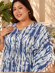 Navy Tie-Dye Printed Cotton Kaftan Dress