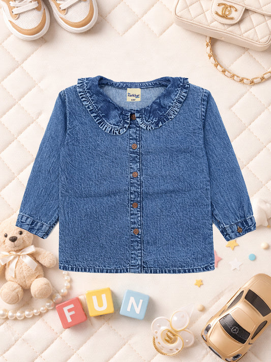 GIRLS BLUE DENIM COTTON FULL SLEEVE SHIRT