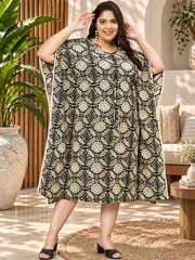 Black Geo Printed Cotton Kaftan Dress