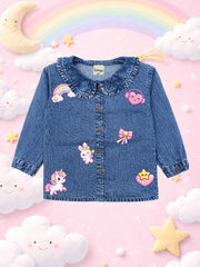 GIRLS BLUE DENIM COTTON FULL SLEEVE SHIRT