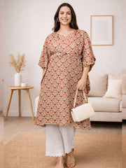 RED GEO PRINTED MATERNITY KAFTAN CO-ORD SET WITH SMOKED PAJAMA