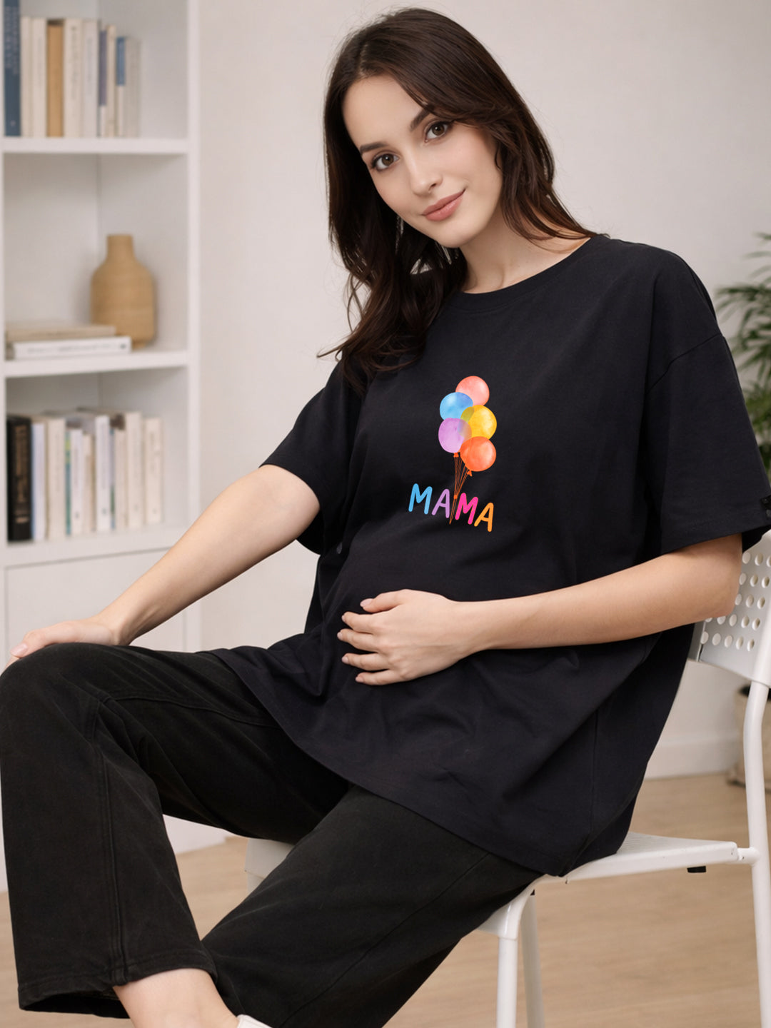 BLACK SOFT BIO-WASHED MATERNITY T-SHIRT