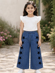 GIRLS SOFT COTTON DENIM PALAZZO PANTS