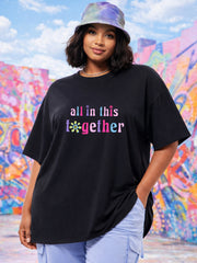 Women's Black Graphic Print Cotton T-Shirt
