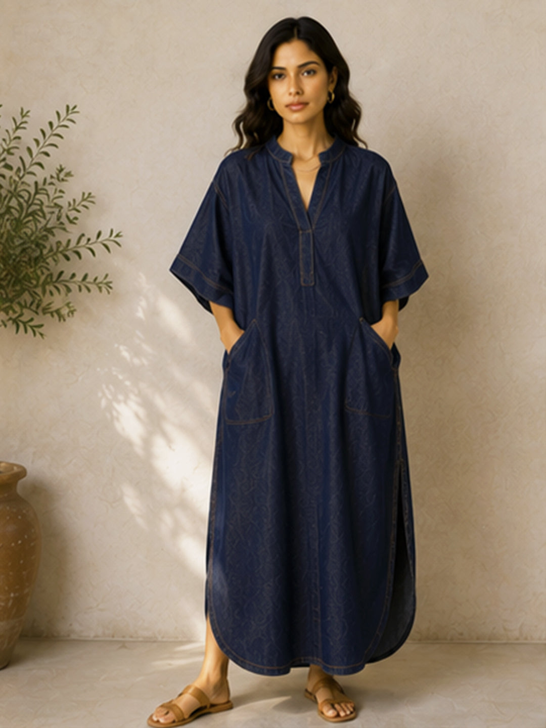 DIA DARK INDIGO DENIM RELAXED MAXI KAFTAN DRESS