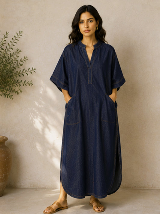 DIA DARK INDIGO DENIM RELAXED MAXI KAFTAN DRESS