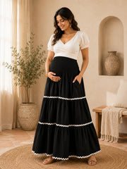 BLACK RAYON WOMEN'S MATERNITY SMOKED SKIRT