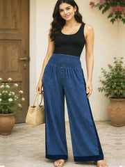 BLUE COLOURBLOCKED COTTON DENIM WOMEN'S MATERNITY SMOKED BOTTOM