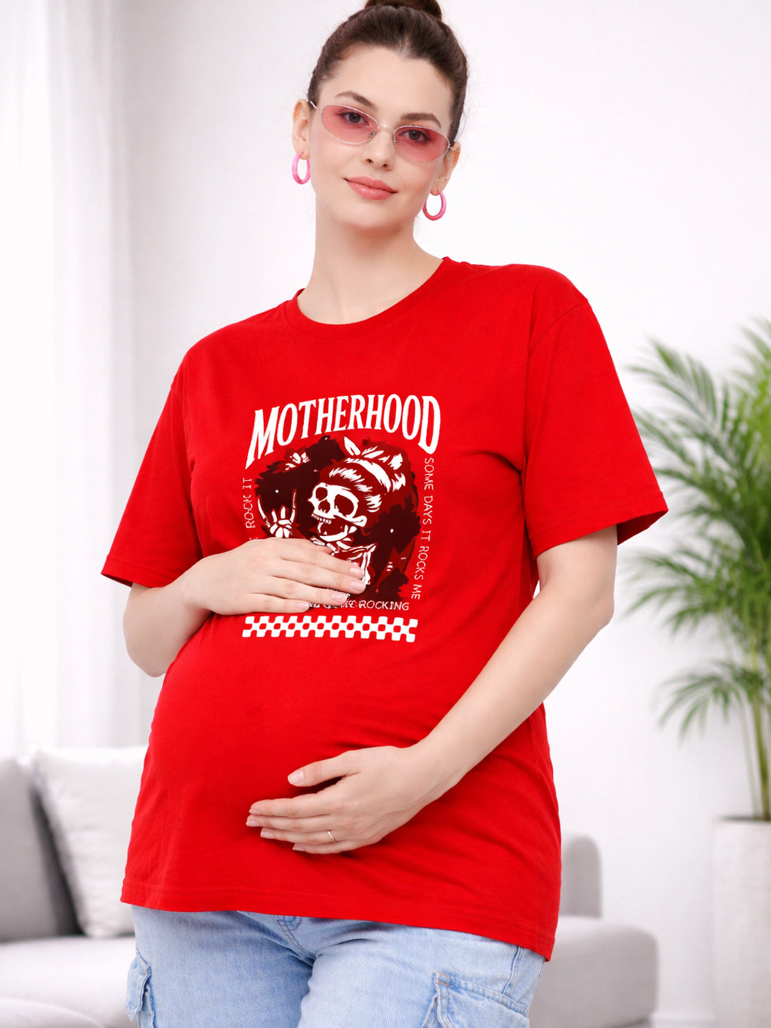 RED SOFT BIO-WASHED MATERNITY T-SHIRT