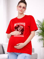 RED SOFT BIO-WASHED MATERNITY T-SHIRT