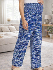 BLUE COTTON ZIG-ZAG WOMEN'S MATERNITY SMOKED BOTTOM