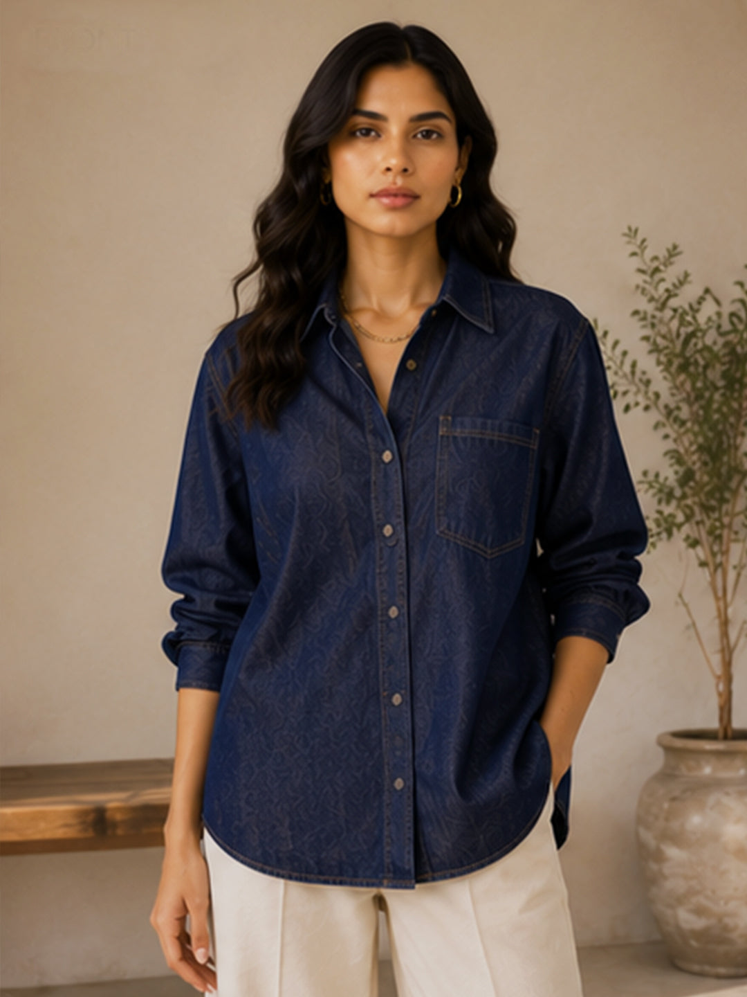 CLARA DARK INDIGO DENIM OVERSIZED SHIRT
