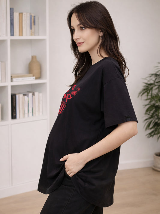 BLACK SOFT BIO-WASHED MATERNITY T-SHIRT