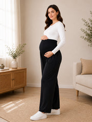 BLACK RAYON WOMEN'S MATERNITY SMOKED BOTTOM
