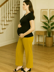 MUSTARD RAYON WOMEN'S MATERNITY SMOKED BOTTOM