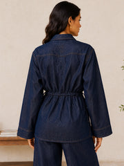 LIYA DARK INDIGO DENIM SHIRT & WIDE LEG PANT CO-ORD SET