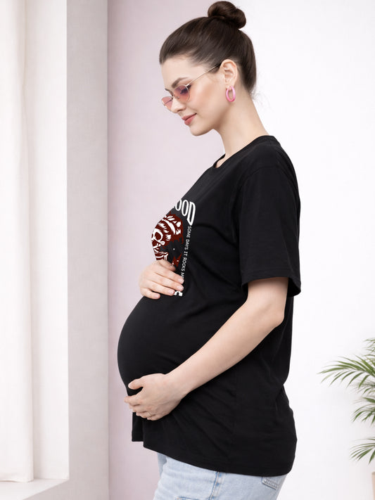 BLACK SOFT BIO-WASHED MATERNITY T-SHIRT