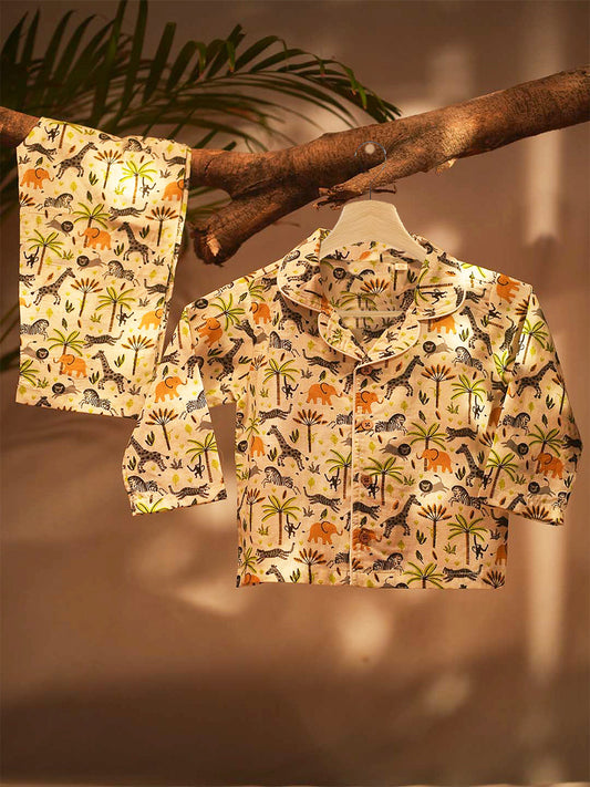 Kids Safari Animal Print Cotton Night Suit Set