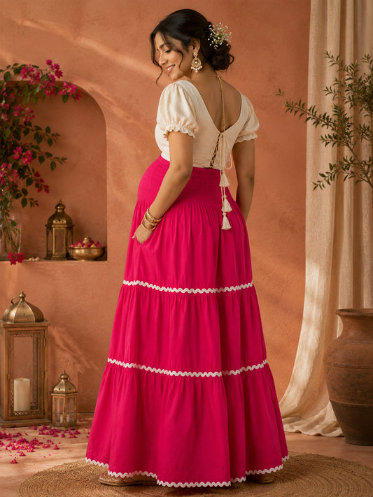 FUSHIA RAYON WOMEN'S MATERNITY SMOKED SKIRT