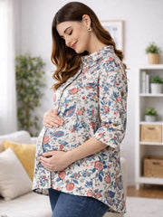 Cream Floral Maternity Shirt for Women