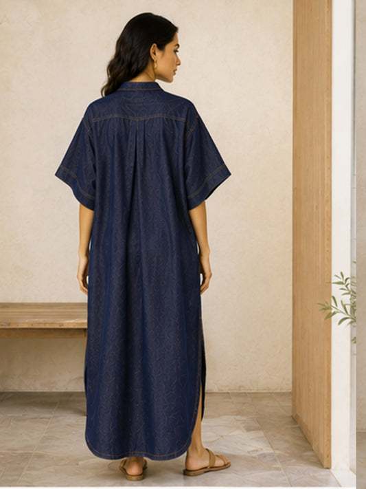 DIA DARK INDIGO DENIM RELAXED MAXI KAFTAN DRESS