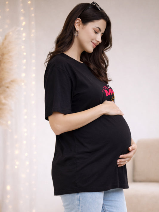 BLACK SOFT BIO-WASHED MATERNITY T-SHIRT