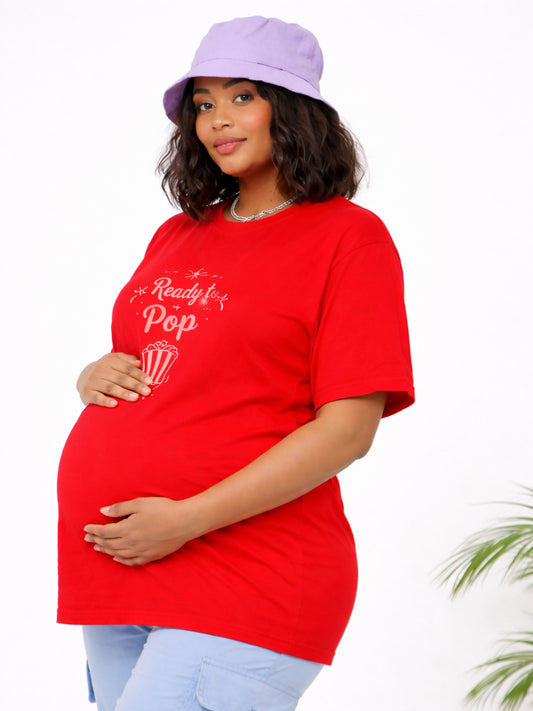 RED SOFT BIO-WASHED MATERNITY T-SHIRT