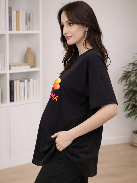 BLACK SOFT BIO-WASHED MATERNITY T-SHIRT