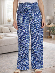 BLUE COTTON ZIG-ZAG WOMEN'S MATERNITY SMOKED BOTTOM