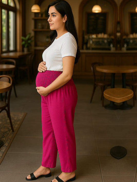 FUSHIA RAYON WOMEN'S MATERNITY SMOKED BOTTOM