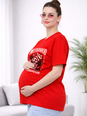 RED SOFT BIO-WASHED MATERNITY T-SHIRT