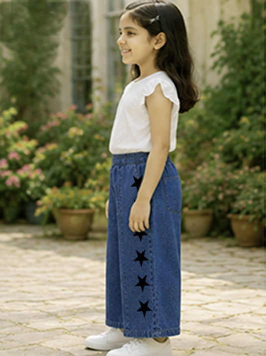 GIRLS SOFT COTTON DENIM PALAZZO PANTS