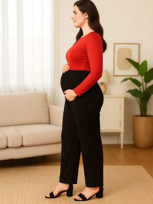 Black Maternity Rayon Smocked Waist Pajama