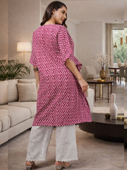 RED ZIG-ZAG PRINTED MATERNITY KAFTAN CO-ORD SET WITH SMOKED PAJAMA