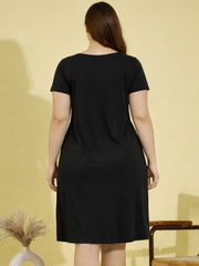 BLACK MATERNITY COTTON KNIT NIGHTDRESS WITH PRINT