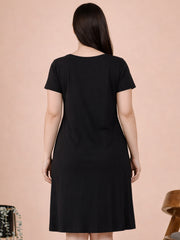 BLACK MATERNITY COTTON KNIT NIGHTDRESS WITH PRINT