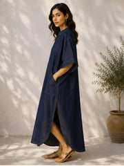 DIA DARK INDIGO DENIM RELAXED MAXI KAFTAN DRESS