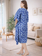 Blue Floral Maternity Cotton Kaftan with Feeding Zipper