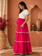 FUSHIA RAYON WOMEN'S MATERNITY SMOKED SKIRT