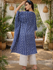 Blue Printed Maternity Kaftan Co-Ord Set with Smocked Pajama