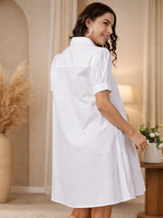 MATERNITY COTTON SHIRT DRESS WITH ARTISTIC EMBROIDERY