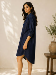 SARA DARK INDIGO DENIM SHIRT DRESS