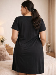 BLACK MATERNITY COTTON KNIT NIGHTDRESS WITH PRINT