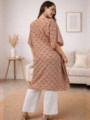 RED GEO PRINTED MATERNITY KAFTAN CO-ORD SET WITH SMOKED PAJAMA