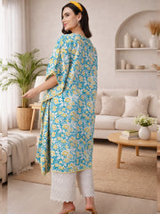 GREEN PRINTED MATERNITY KAFTAN CO-ORD SET WITH SMOKED PAJAMA