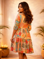 Women's Tropical Print Premium Rayon Tiered Dress