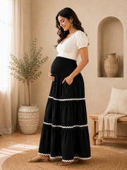 BLACK RAYON WOMEN'S MATERNITY SMOKED SKIRT
