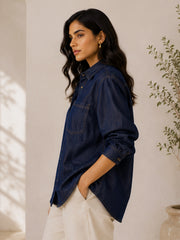 CLARA DARK INDIGO DENIM OVERSIZED SHIRT