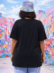 Women's Black Graphic Print Cotton T-Shirt